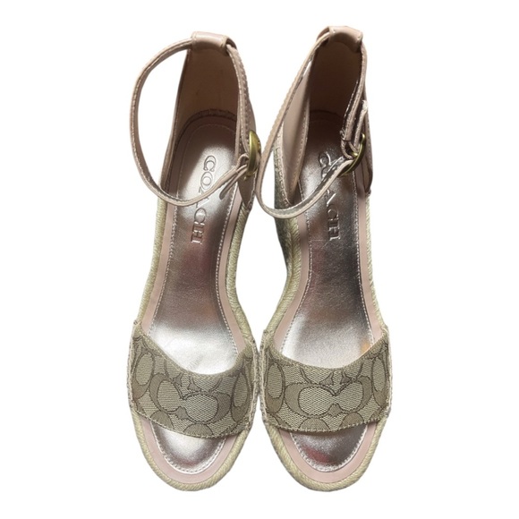 Coach Kit Wedge Espadrille Pink Leather Ankle Strap Signature i - Picture 4 of 7